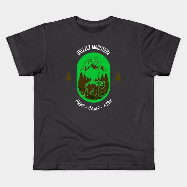 Grizzly Mountain Hunt Camp Fish - Green V2 Kids T-Shirt by Tip Top Tee's